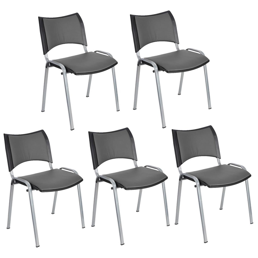 Lot de 5 Chaises conférence ROMEL CUIR, Rembourrage Commode, Empilables, Piétement Gris, Gris