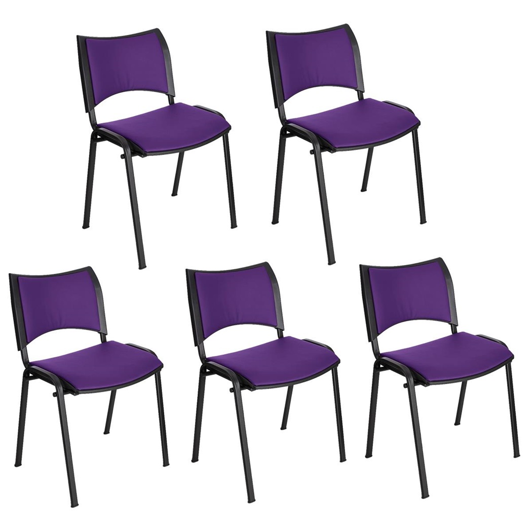 Lot de 5 Chaises conférence ROMEL CUIR, Rembourrage Commode, Empilables, Piétement Noir, Violet