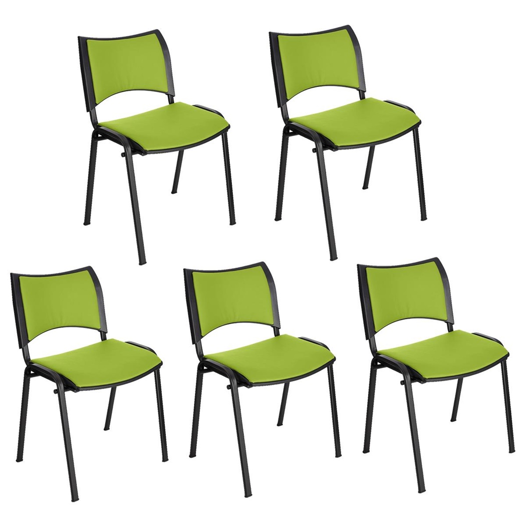 Lot de 5 Chaises conférence ROMEL CUIR, Rembourrage Commode, Empilables, Piétement Noir, Vert