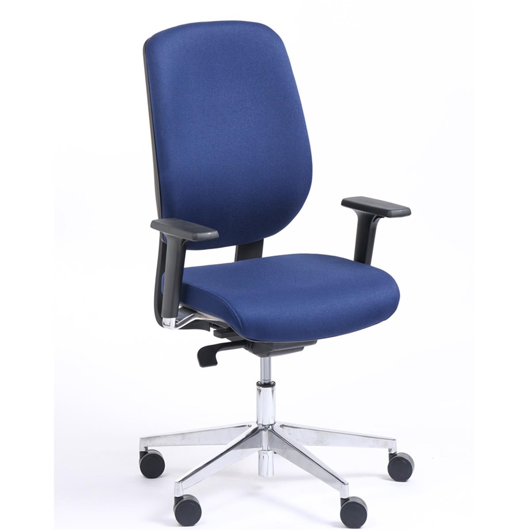 Chaise de bureau BELCASTEL AVEC ACCOUDOIRS, Dossier Ajustable, Utilisation 8h, En Tissu Anti-Feu, Bleu