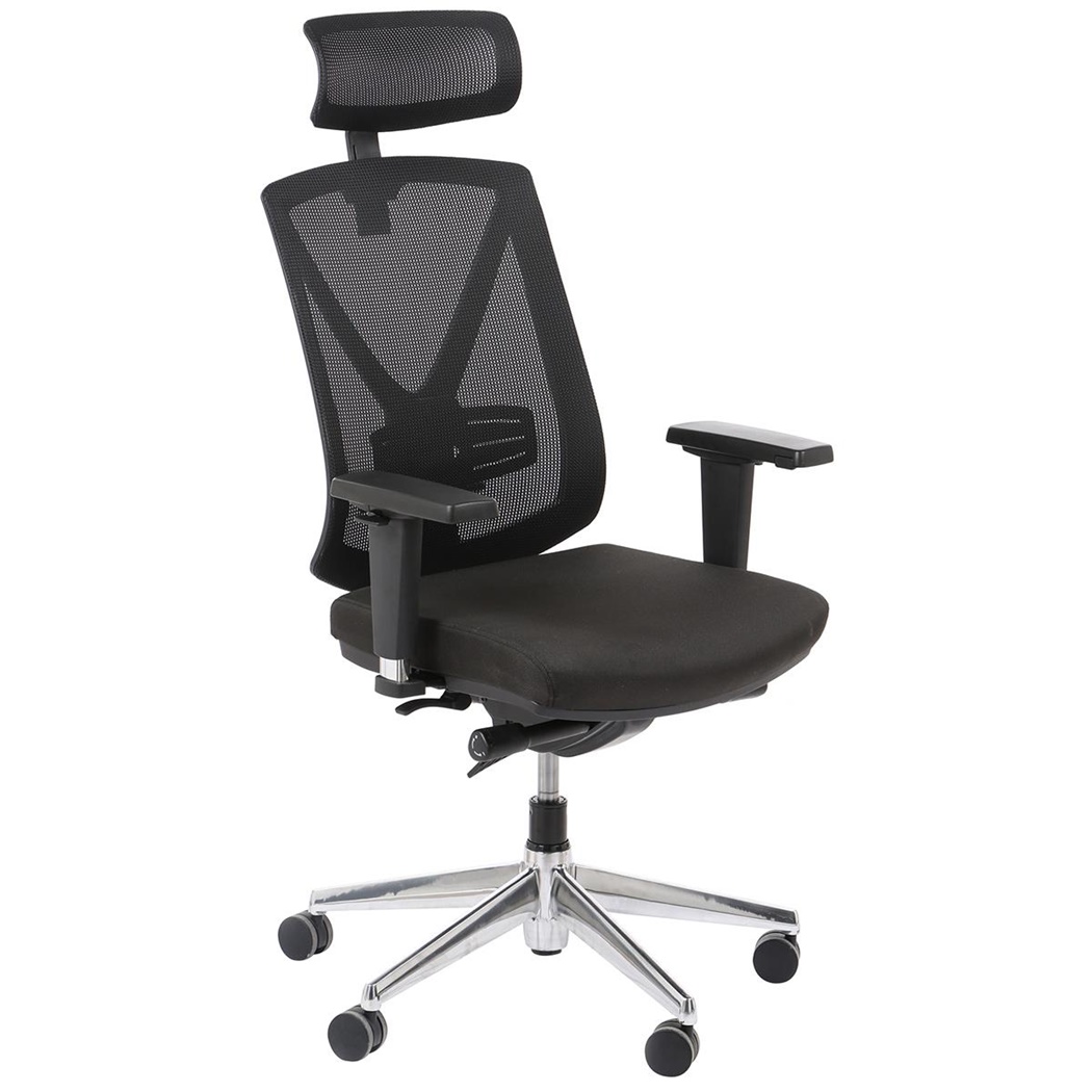 Chaise Ergonomique EVOL, Accoudoirs Ajustables, Piétement Metallique, Rembourrage épais, Noir