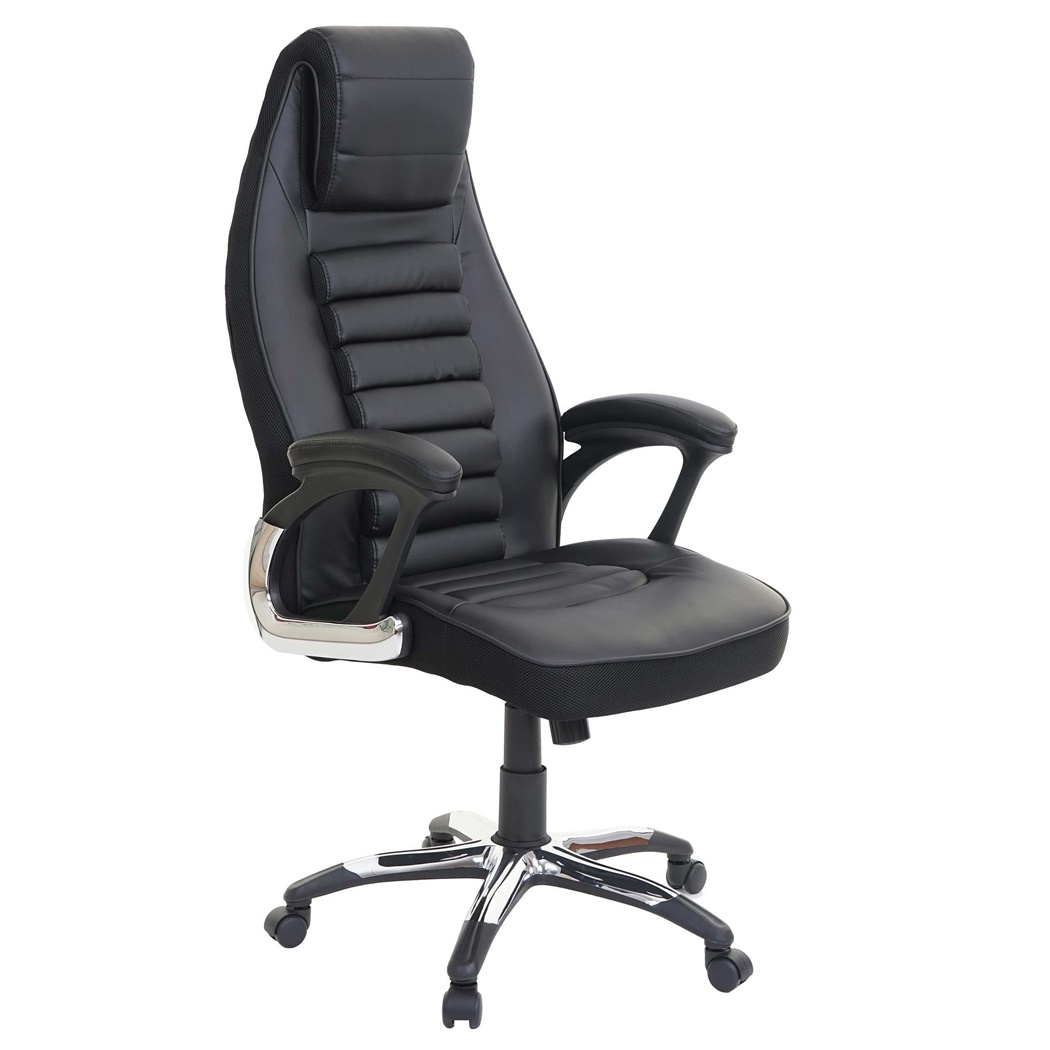 Chaise de Bureau PANDA, Grand rembourrage, Appui-tête intégré, Revêtement en Cuir, Noir
