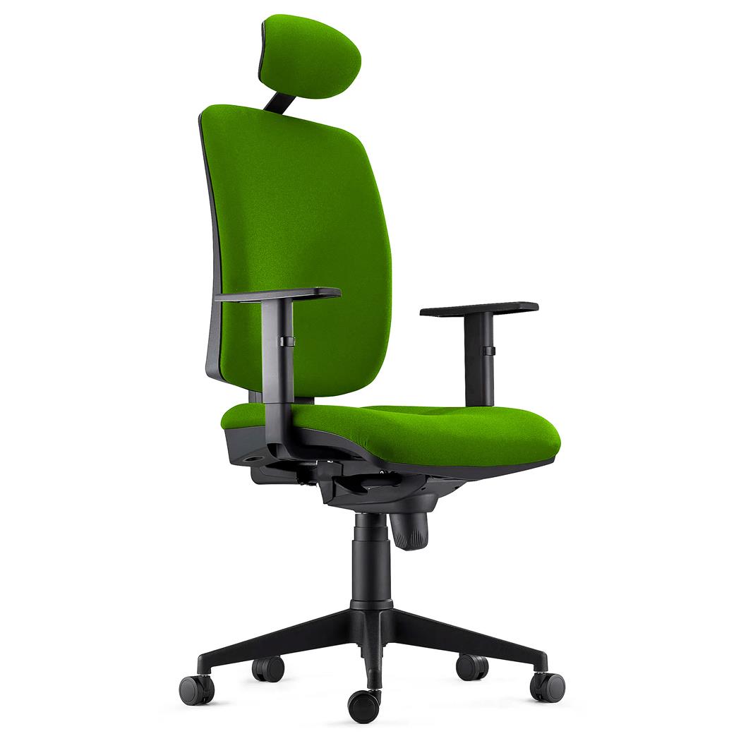 Chaise ergonomique PIERO, Appui-tête et Accoudoirs Ajustables, en Tissu Vert