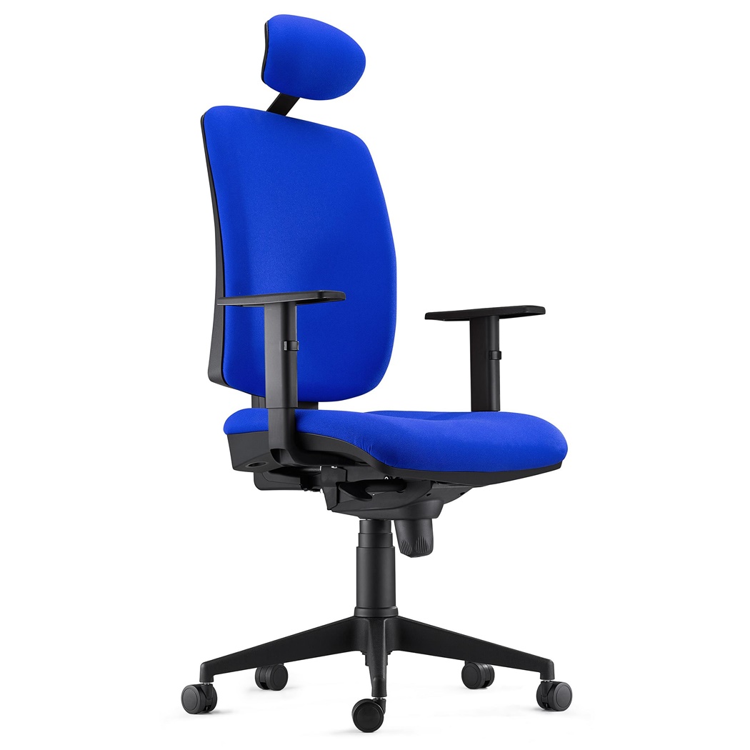 Chaise ergonomique PIERO, Appui-tête et Accoudoirs Ajustables, en Tissu Bleu