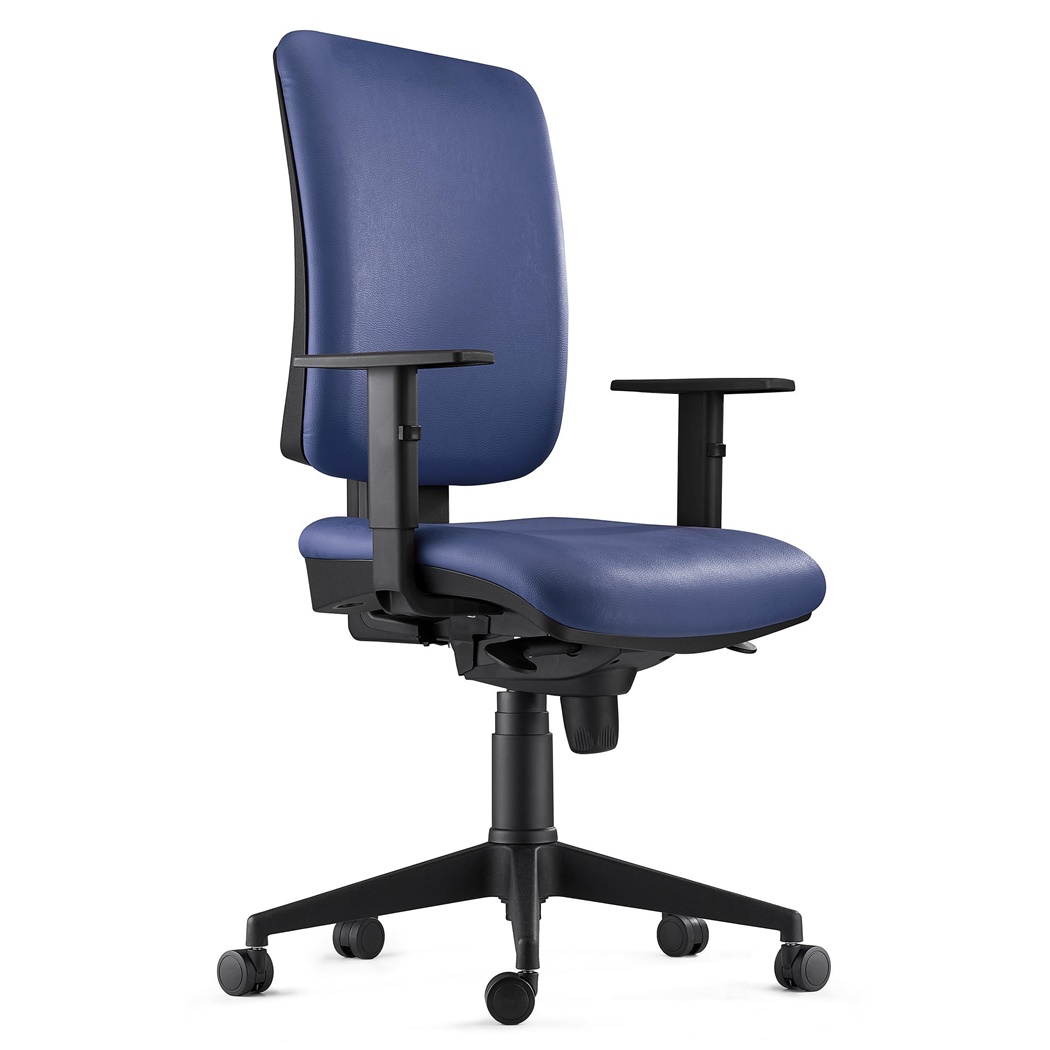 Chaise ergonomique PIERO, Accoudoirs Ajustables, en Cuir Authentique Bleu