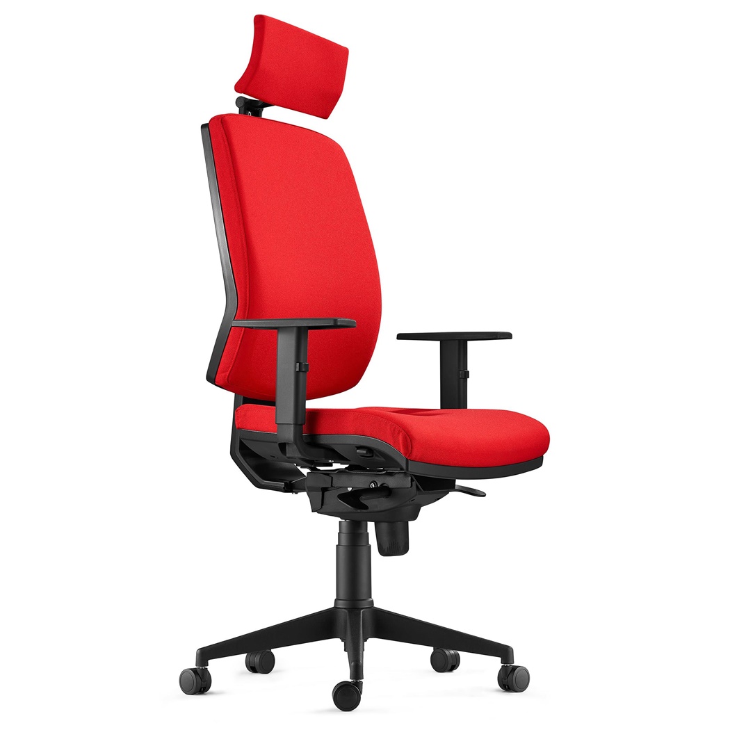 Chaise Ergonomique OLIVER, en Tissu Rouge, Appui-tête, Utilisation 8 Heures, Rembourrage Epais