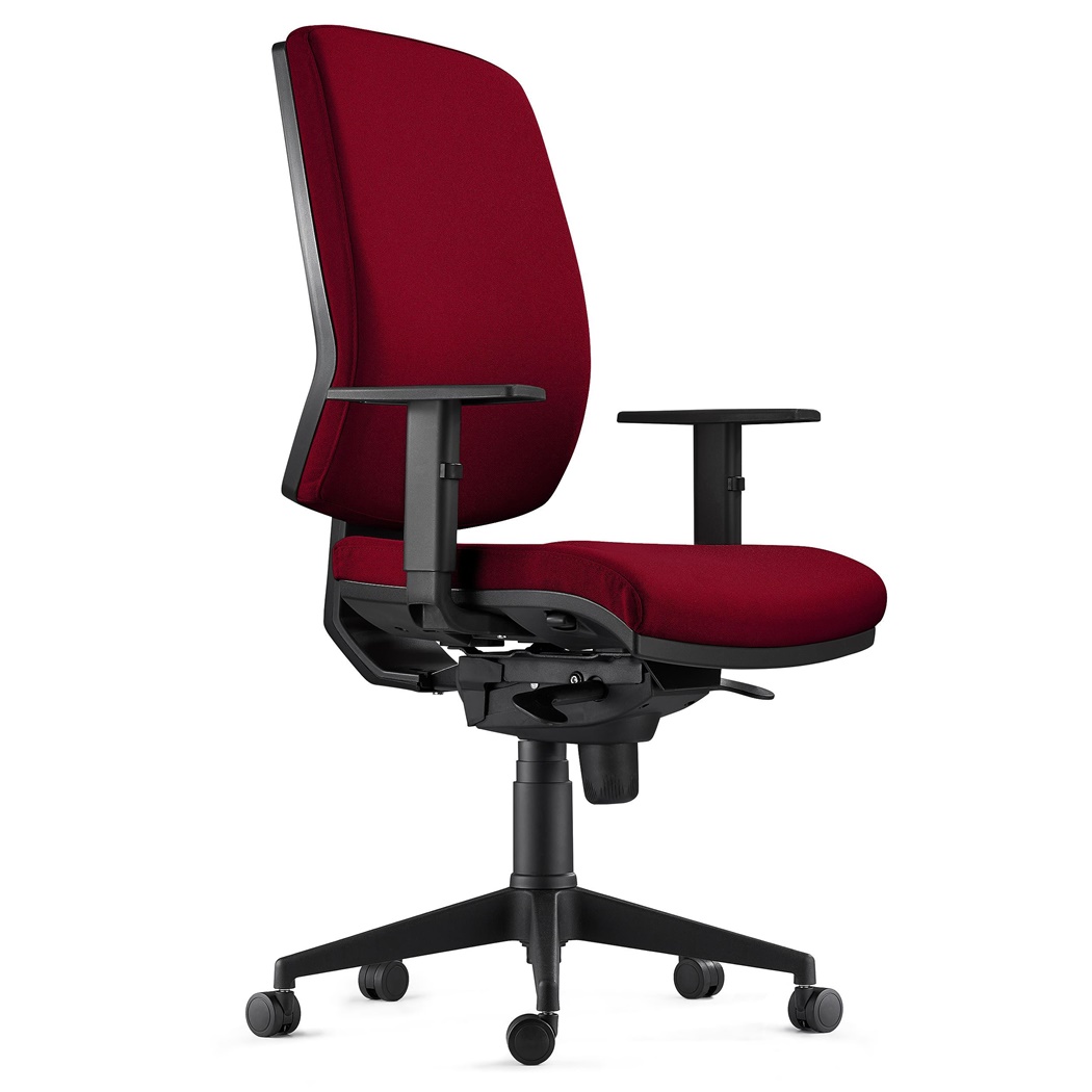 Chaise Ergonomique OLIVER, en Tissu Bordeaux, Utilisation 8 Heures, Rembourrage Epais