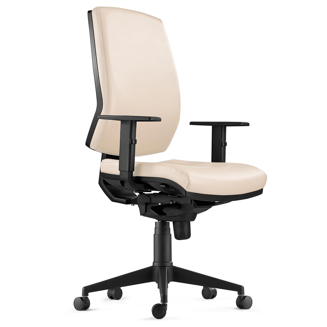 Chaise Ergonomique OLIVER, en Cuir Crème, Utilisation 8 Heures, Rembourrage Epais