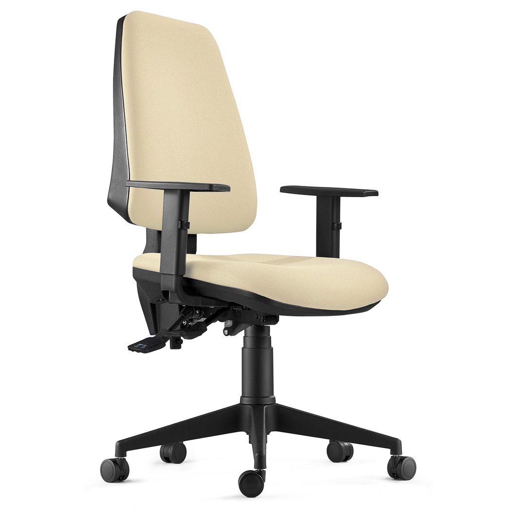 Chaise de Bureau Ergonomique INDIANA, en Tissu Crème, avec Accoudoirs Ajustables