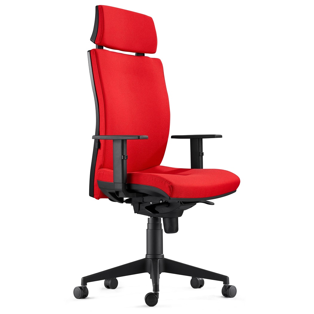 Chaise Ergonomique MARVEL, avec Appui-tête et Support Lombaire, en Tissu, Rouge