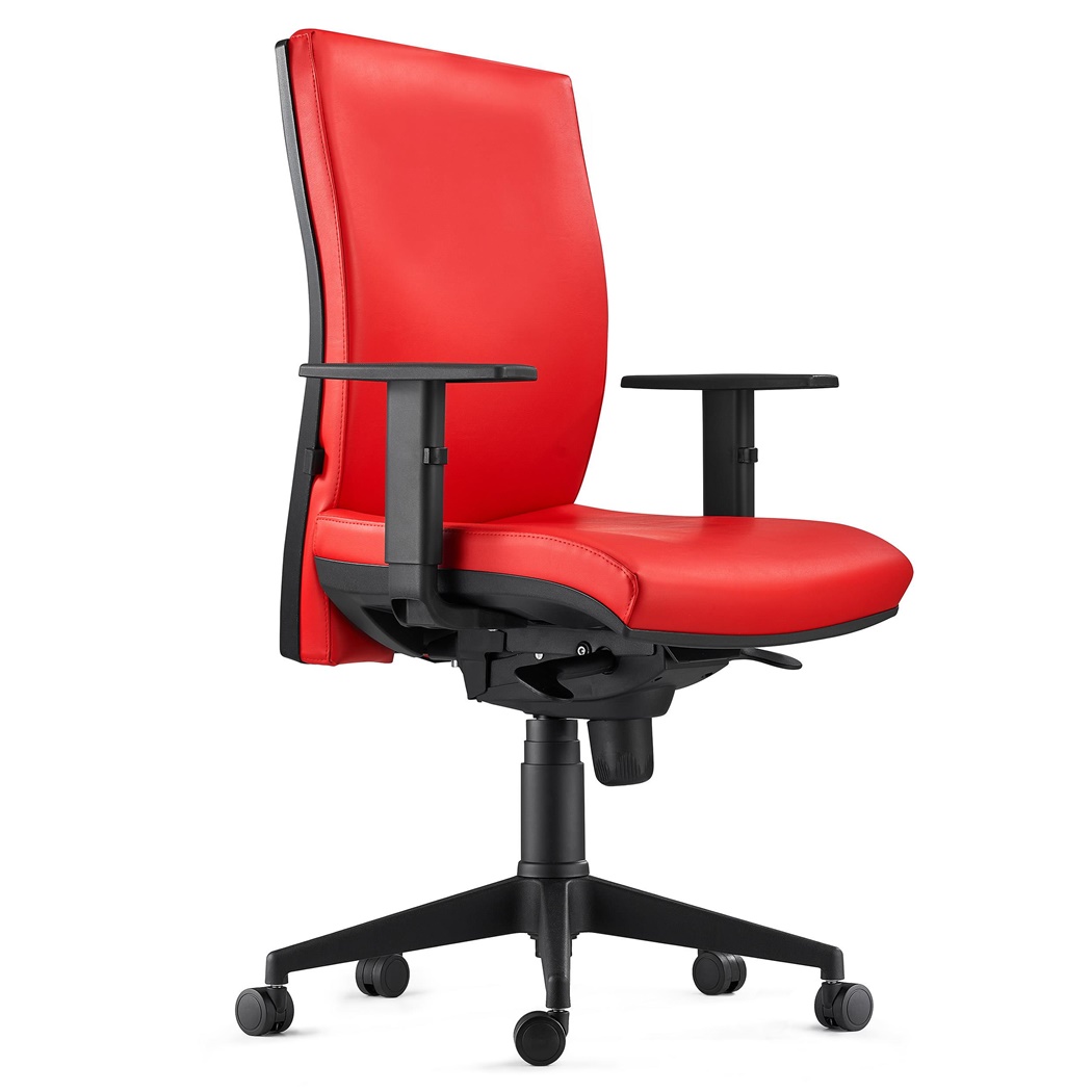 Chaise Ergonomique CALVIN en Cuir, Support Lombaire, Rouge