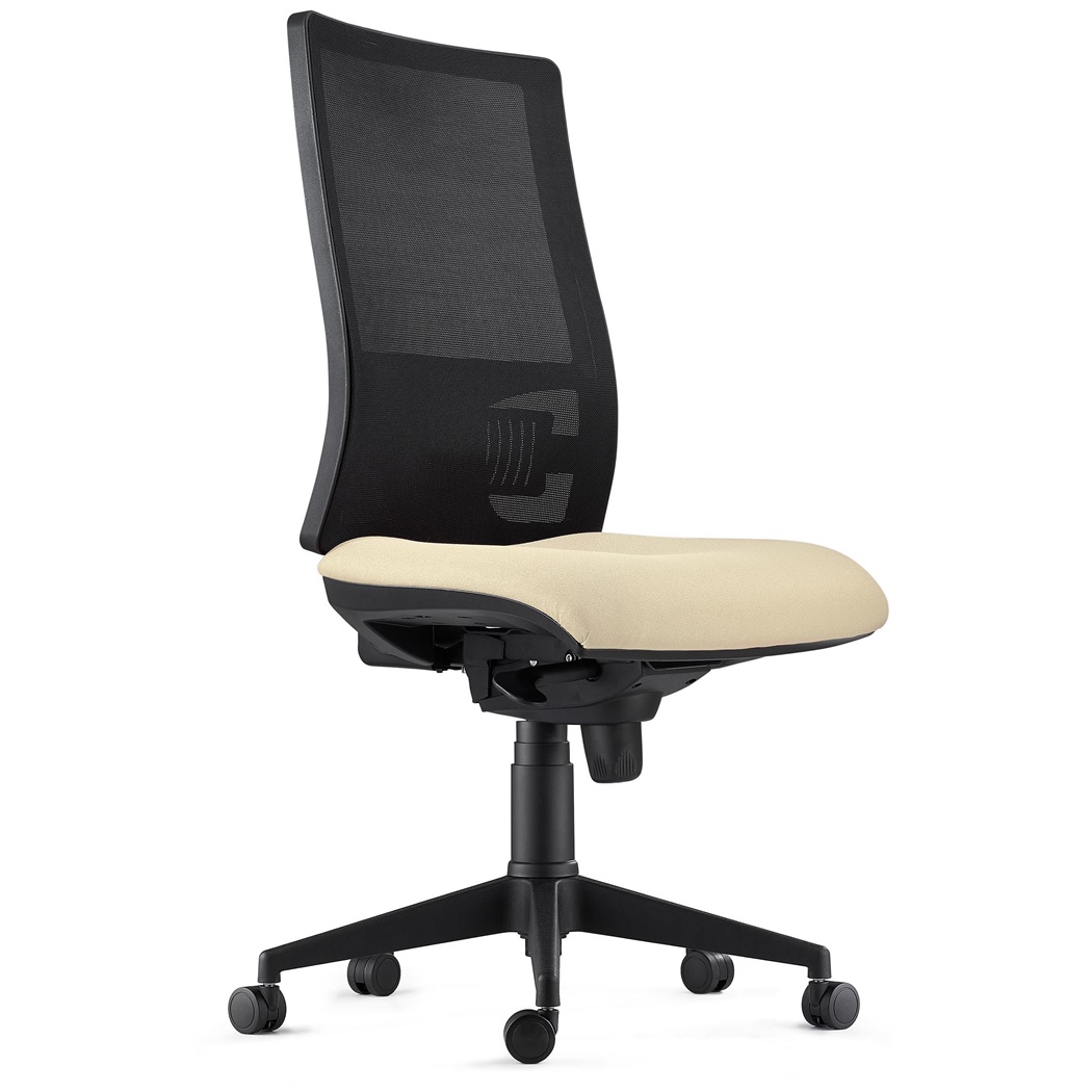 Chaise Ergonomique EMERSON, Support Lombaire, Sans Accoudoirs, Dossier Ajustable, en Tissu, Crème