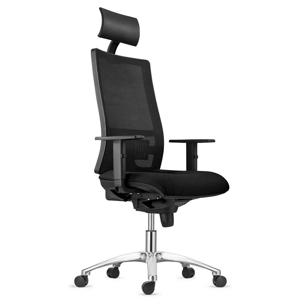 Chaise Ergonomique MARSA, Piétement Métallique, Appui-Tête, Accoudoirs Ajustables et Support Lombaire, Noir