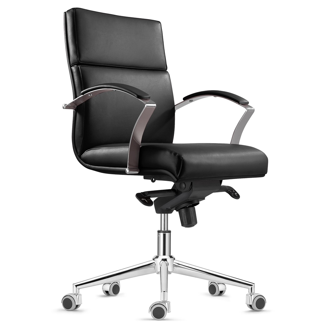 Fauteuil de Bureau RABAT Cuir Véritable, Noir, Dossier Basculant Taille Intermédiaire