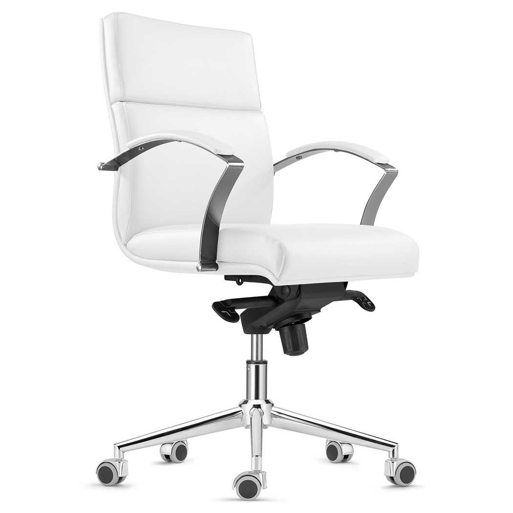 Fauteuil de Bureau RABAT Cuir Véritable, Blanc, Dossier Basculant Taille Intermédiaire