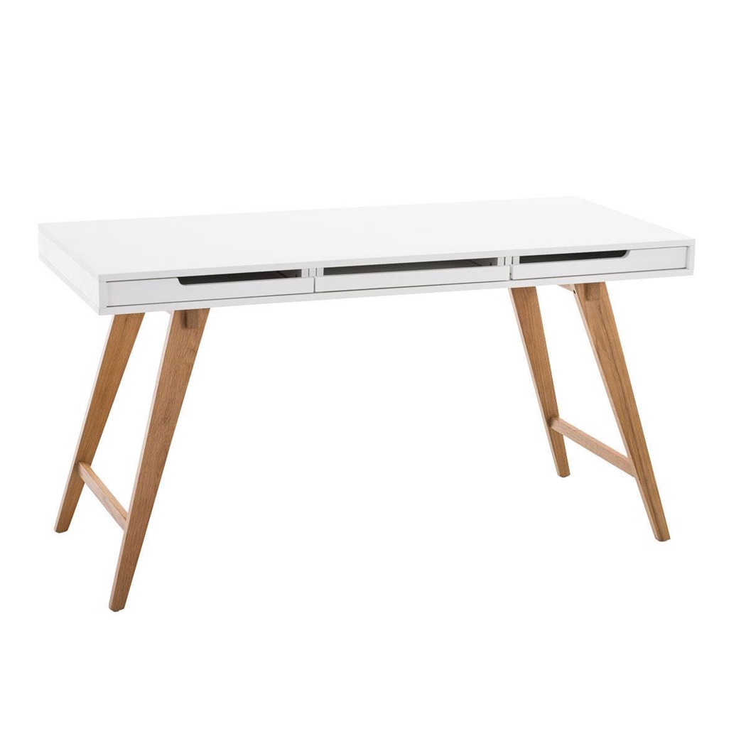 Bureau Informatique PROTON XL, 140x60x75 cm, en Bois, Blanc et Chêne