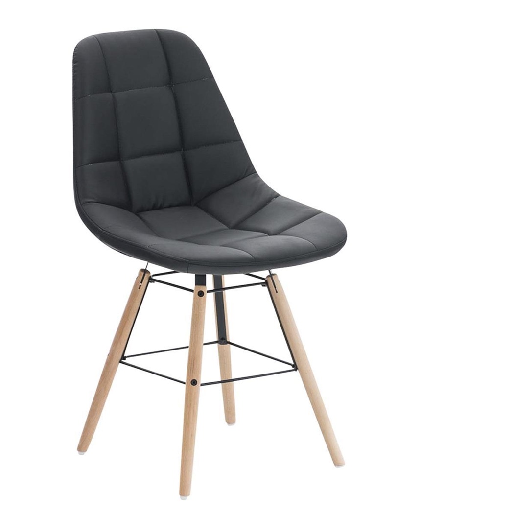 Chaise Visiteur TOMMY, Design Scandinave, en Bois et Cuir Noir