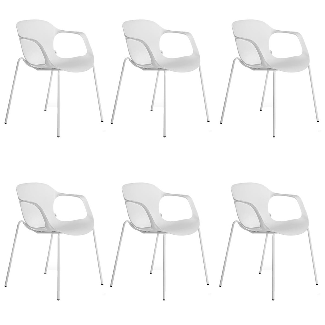 Lot de 6 Chaises visiteur DASTI, Confortables et Empilables, Accoudoirs Intégrés, Blanc