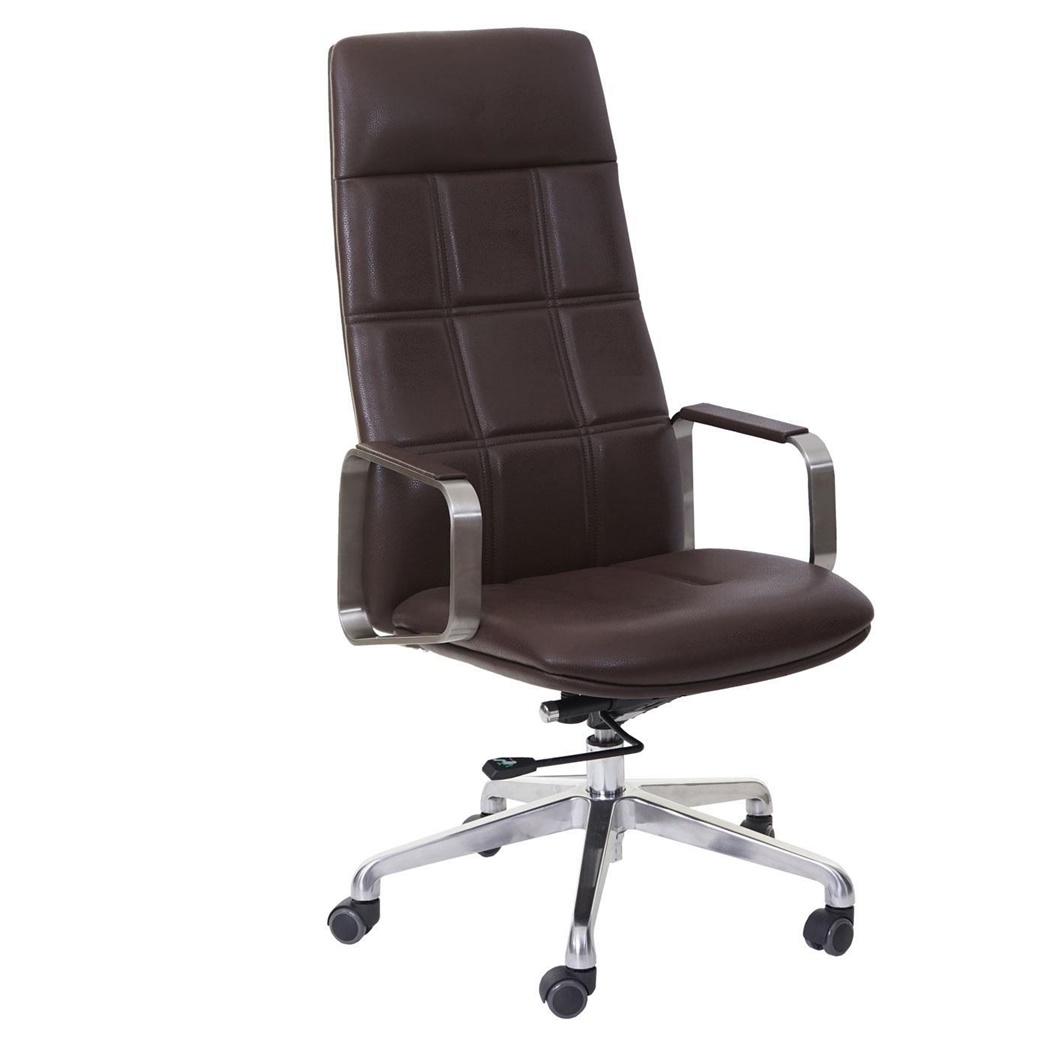 Chaise de bureau ROKE, Certifiée ISO 9001, Mécanisme Basculant, Cuir Authentique, Marron