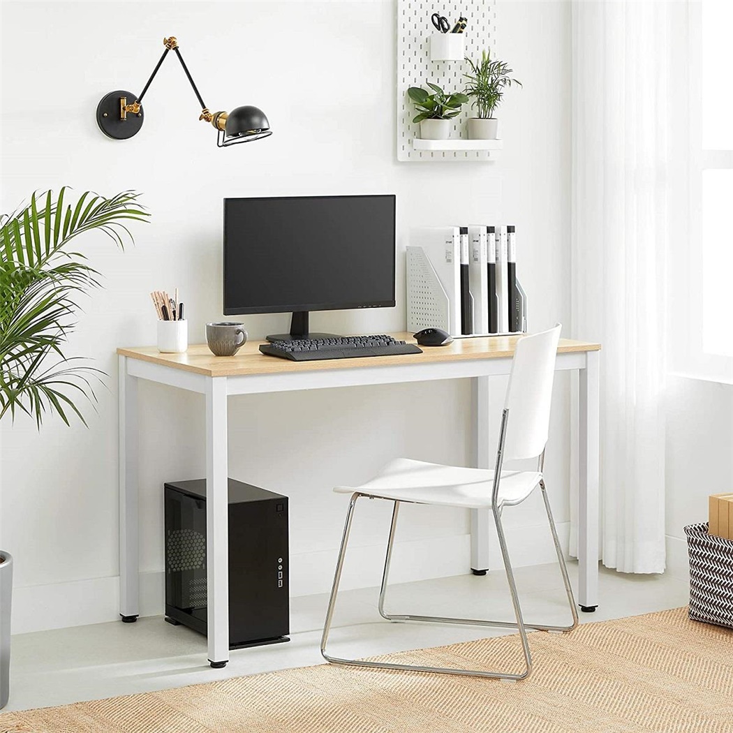 Bureau LISBET, Dimensions 120x60x76 cm, Structure Métallique, Surface en Bois, couleur Chêne