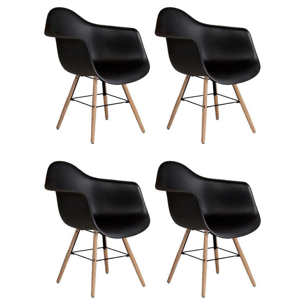 Lot de 4 Chaises Visiteur GARI, Design Exclusif, Structure en Acier, Piétement en Bois de Hêtre, Noir 