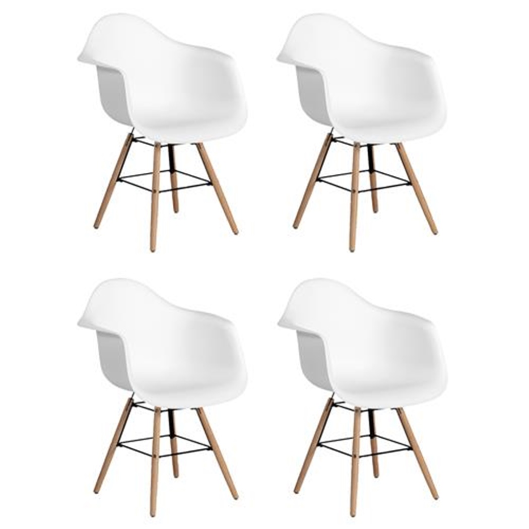 Lot de 4 Chaises Visiteur GARI, Design Exclusif, Structure en Acier, Piétement en Bois de Hêtre, Blanc