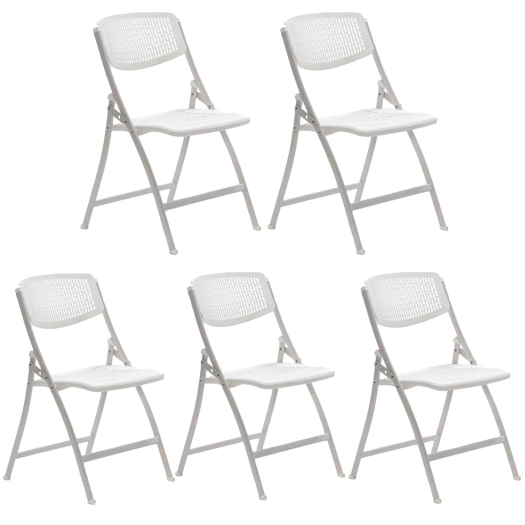 Lot de 5 Chaises JASPER, Pliantes, en Acier, Blanc  