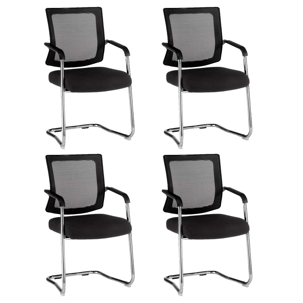 Lot de 4 Chaises Visiteur WISTER, Structure Résistante en Acier, en Tissu et Maille Respirable, Noir