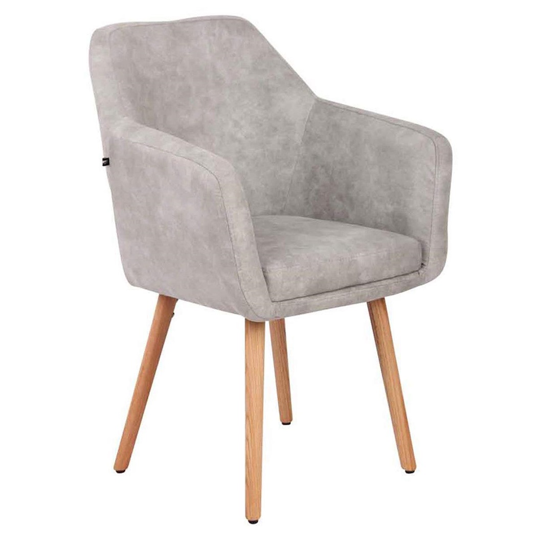 Fauteuil Visiteur ALBERT, Design exclusif, Rembourré, Piétement en Bois couleur Hêtre, en Cuir, Gris