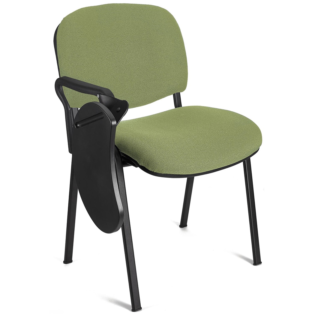 Chaise visiteur MOBY avec TABLETTE écritoire rabattable, Prix incroyable! Vert Olive et Piétement Noir