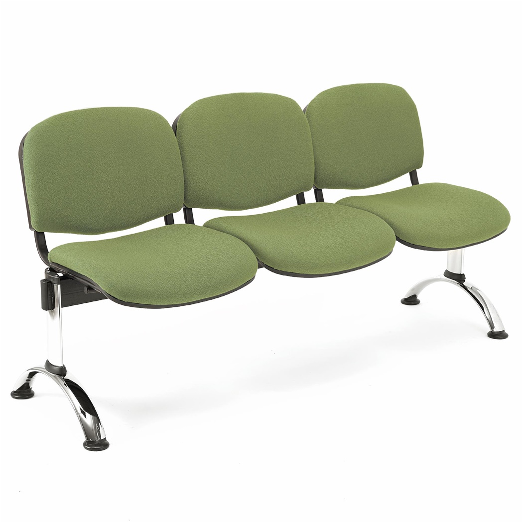 Banc salle d'attente 3 sièges MOBY BASE, Structure en Métal, Grand Rembourrage, Tissu Vert Olive