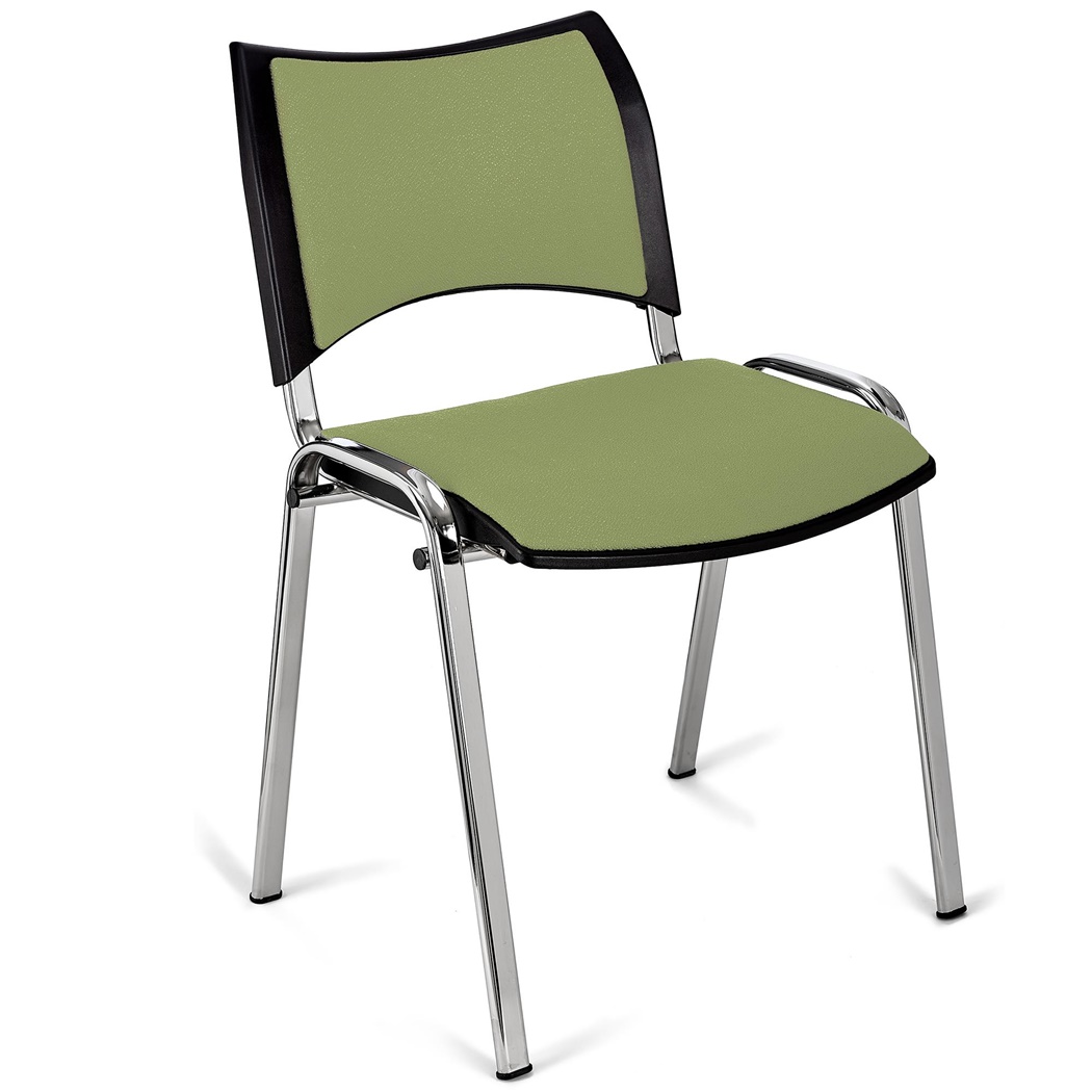 Chaise conférence ROMEL, Rembourrage Commode, Empilable, Piétement Chromé, en Tissu, Vert Olive