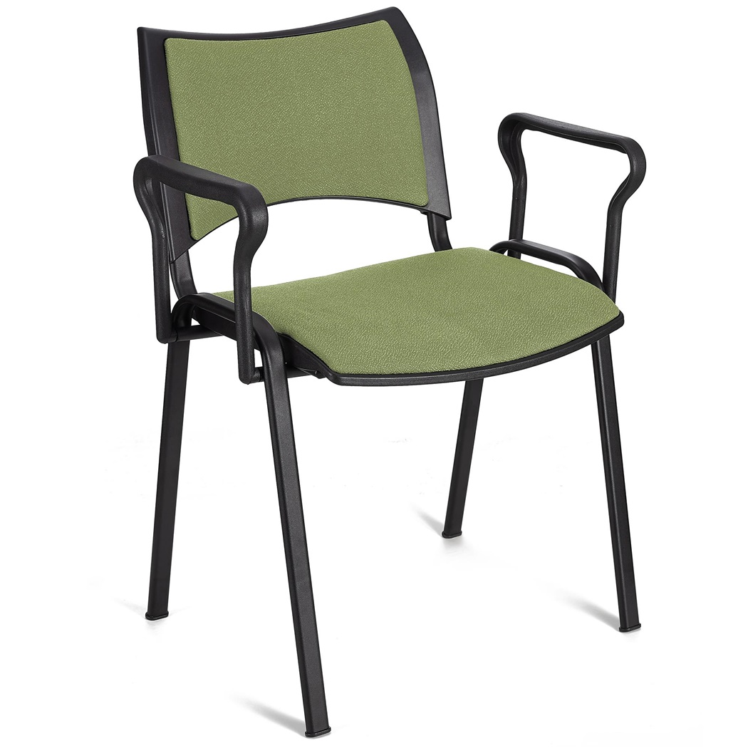 Chaise conférence ROMEL AVEC ACCOUDOIRS, Rembourrage Commode, Empilable, Piétement Noir, en Tissu, Vert Olive