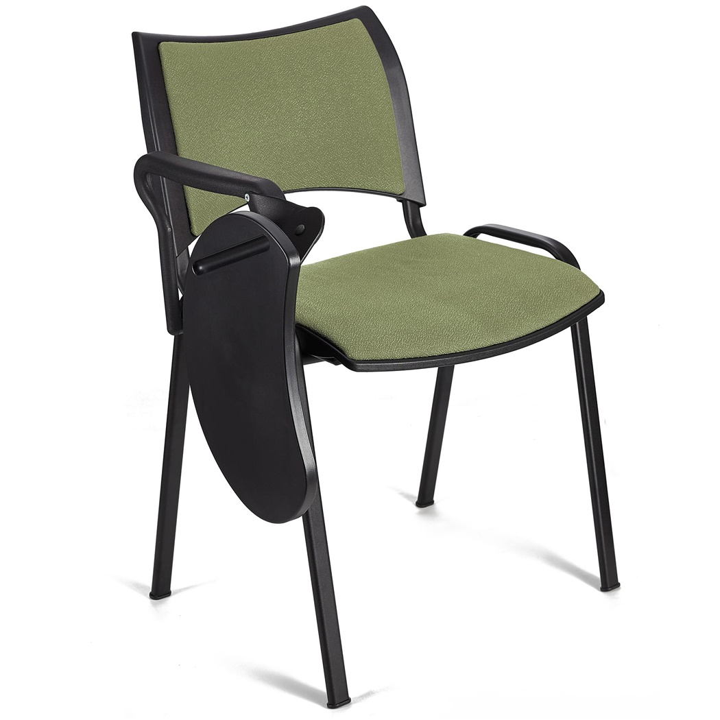 Chaise conférence ROMEL AVEC TABLETTE, Rembourrage Commode, Empilable, Piétement Noir, en Tissu, Vert Olive