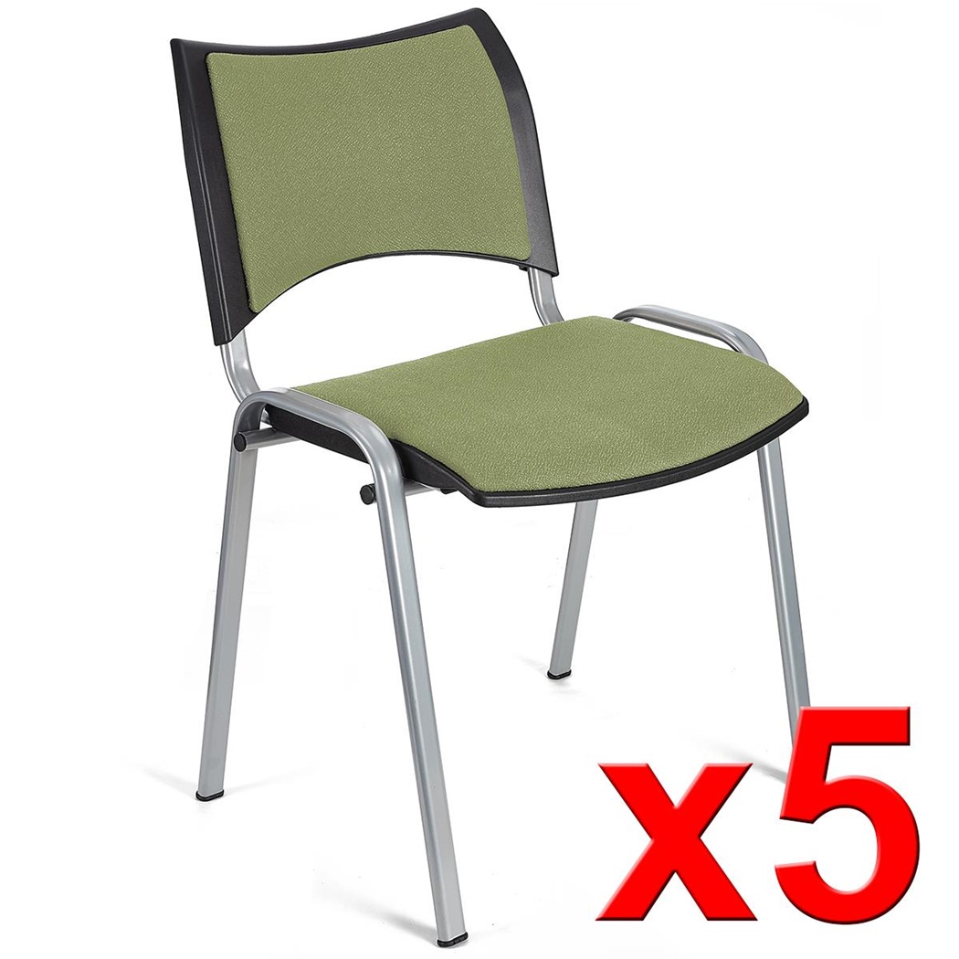 Lot de 5 Chaises conférence ROMEL, Rembourrage Commode, Empilables, Piétement Gris, en Tissu, Vert Olive