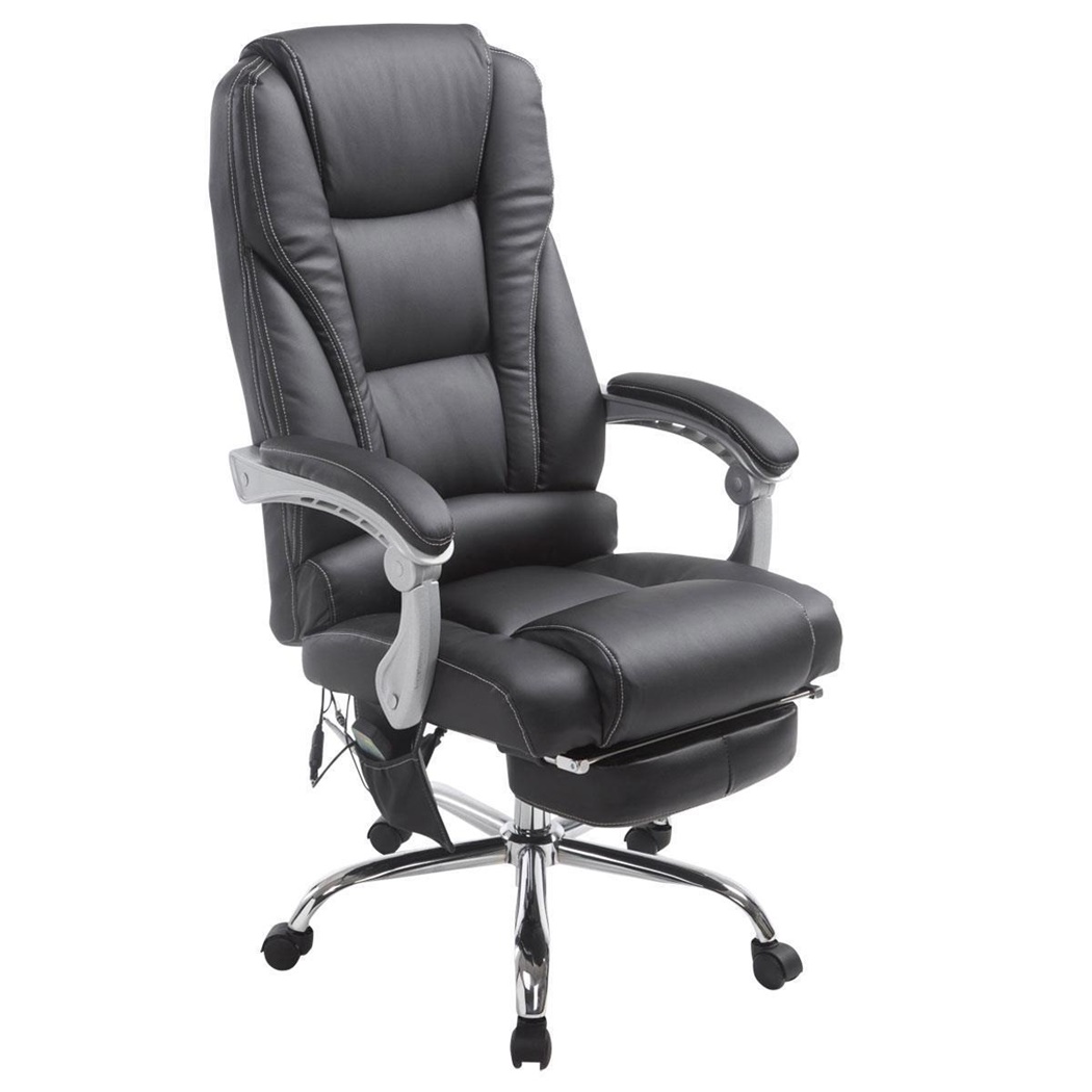 Fauteuil de bureau COMODITY MASSAGE CUIR, Repose-pieds Extensible, Fonction massage, Noir