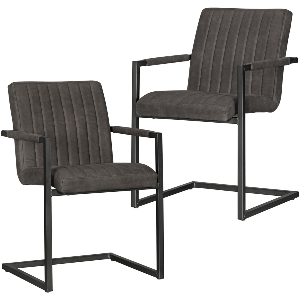 Lot de 2 Chaises de Réunion BAKARA, Design Élégant, Piétement Métallique Noir, en Tissu couleur Anthracite