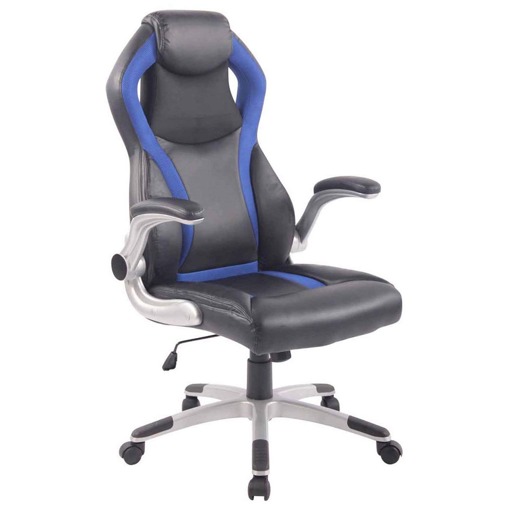 Fauteuil Gamer ISAM, Accoudoirs Rabattables, Design Sportif, en Cuir, Noir et Bleu