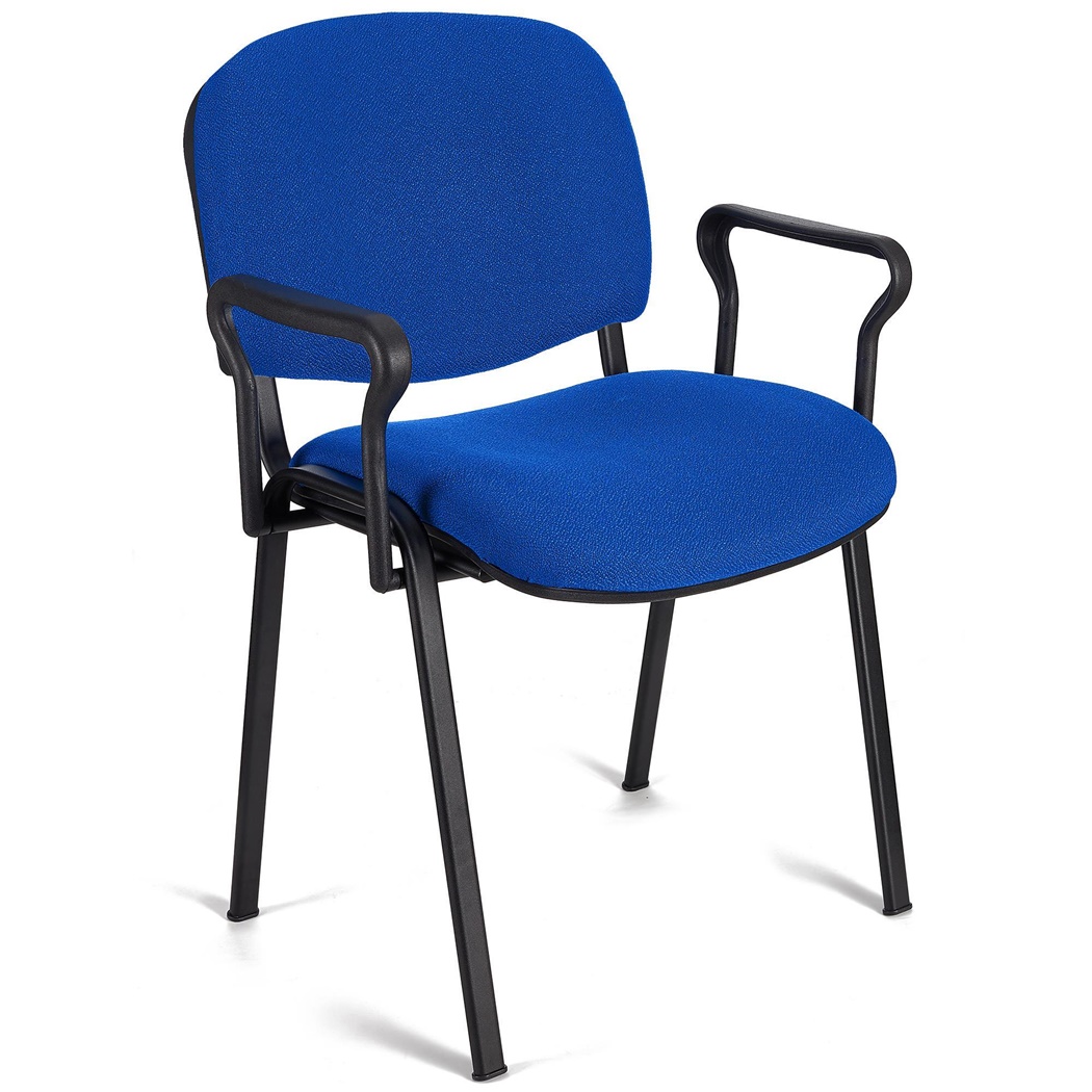DEMO# Chaise visiteur MOBY AVEC ACCOUDOIRS, Commode et Pratique, Prix Incroyable,  Bleu et Piétement Noir, en Cuir