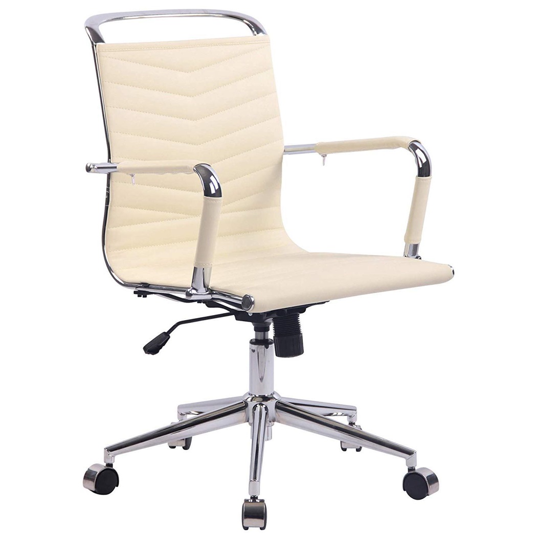 Chaise de Bureau SIGRID, Design Élégant, Coutures Apparentes, en Cuir Crème