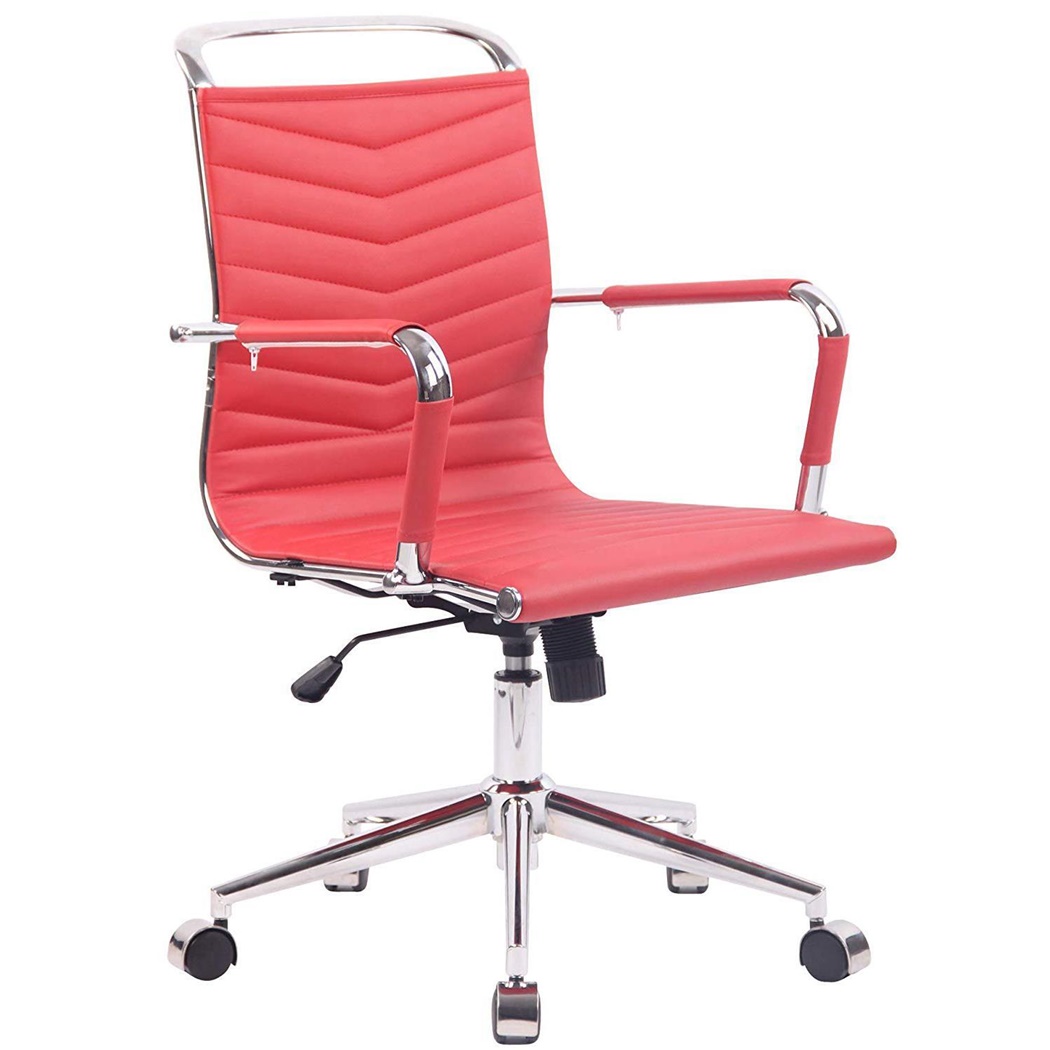 Chaise de Bureau SIGRID, Design Élégant, Coutures Apparentes, en Cuir Rouge