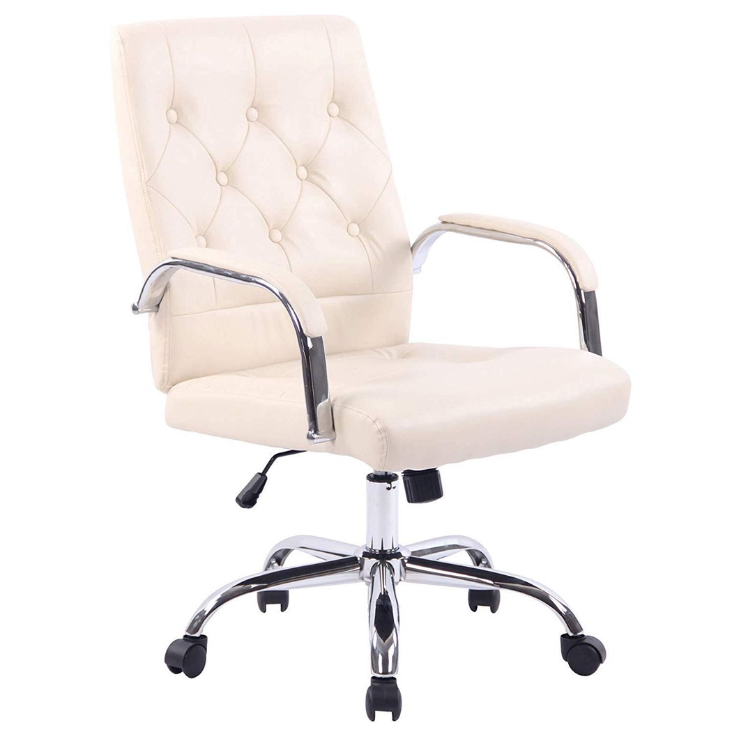 Chaise de bureau NESI, Structure Métallique, en Cuir Capitonné, couleur Crème