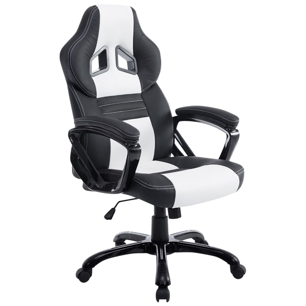 Fauteuil Gamer RICKON, Design Sportif, Grand Rembourrage, Cuir, Noir et Blanc