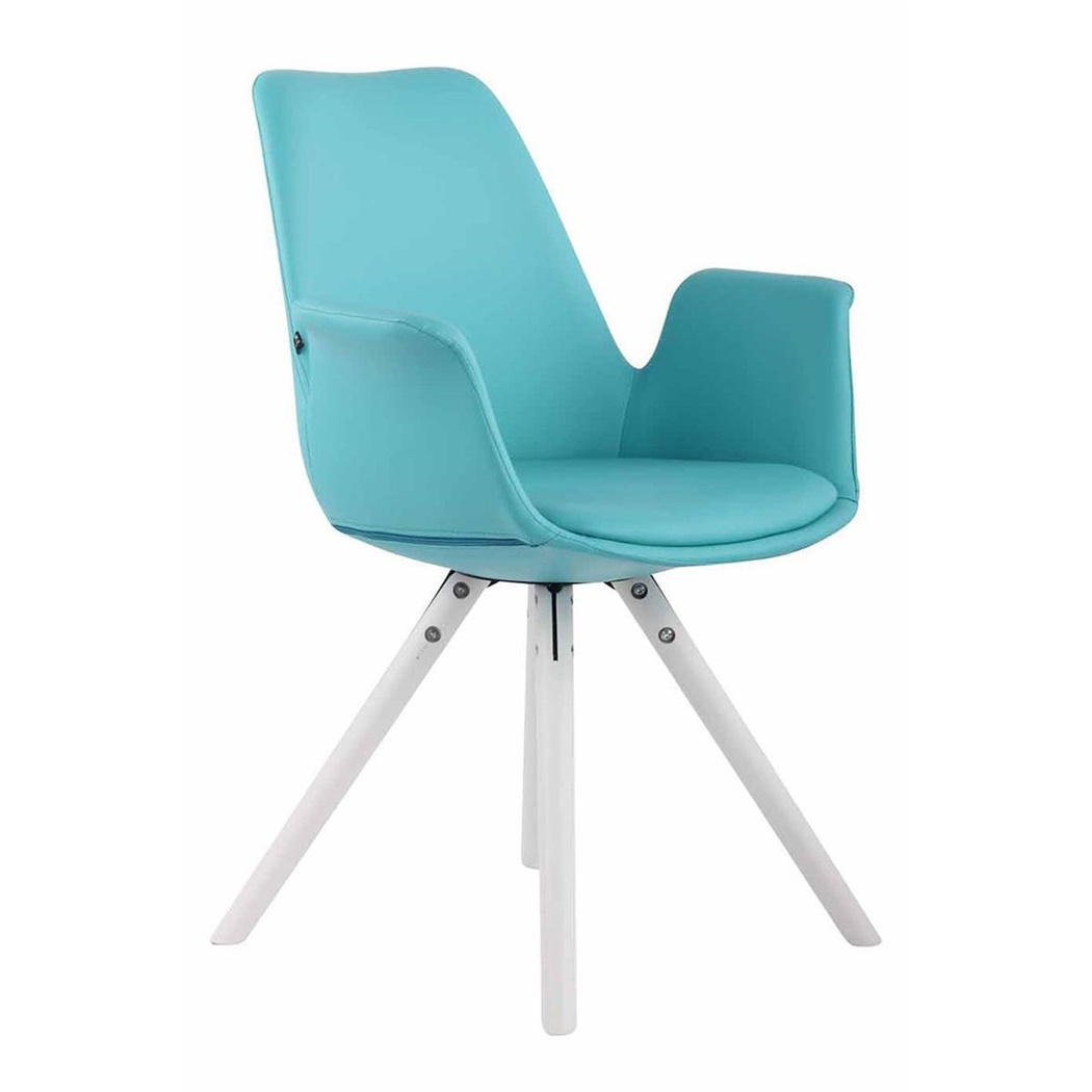 Chaise visiteur LUCY, Design Élégant, Pieds en Bois couleur Blanc, en Cuir, Bleu
