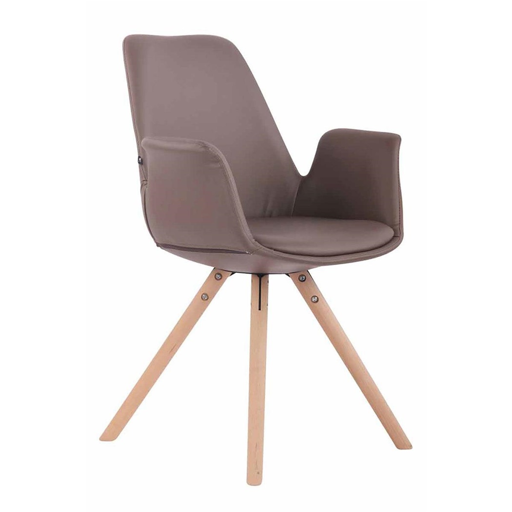 Chaise visiteur LUCY, Design Élégant, Pieds en Bois couleur Hêtre, en Cuir, Marron
