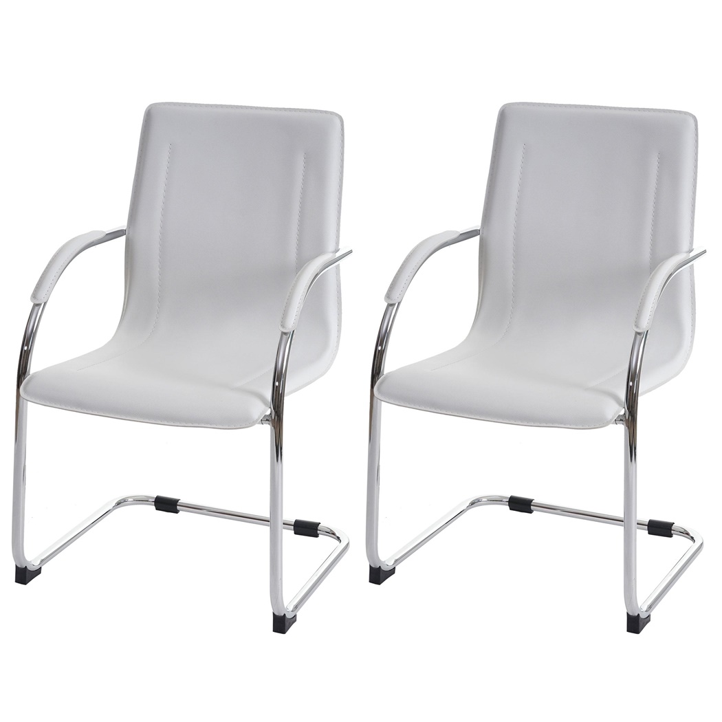 DEMO# Lot de 2 Chaises Conférence ZEUS, Structure métallique, Design exclusif et Revêtement en Cuir, Blanc