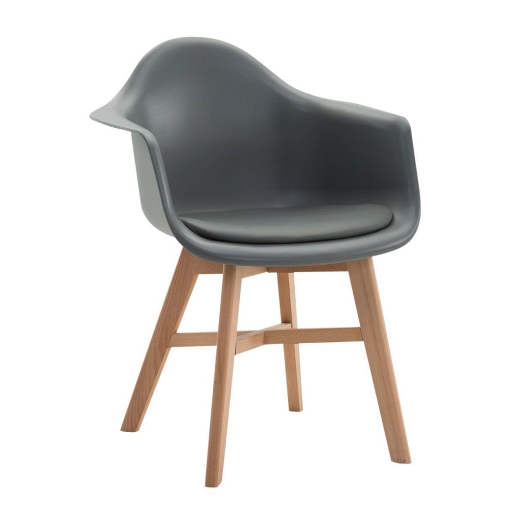 Fauteuil Design ROMAN, Style Exclusif, Piétement en Bois de Hêtre, Gris
