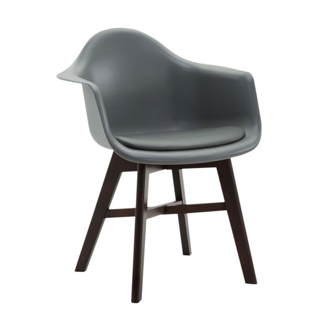 Fauteuil Design ROMAN, Style Exclusif, Piétement en Bois couleur Ébène, Gris