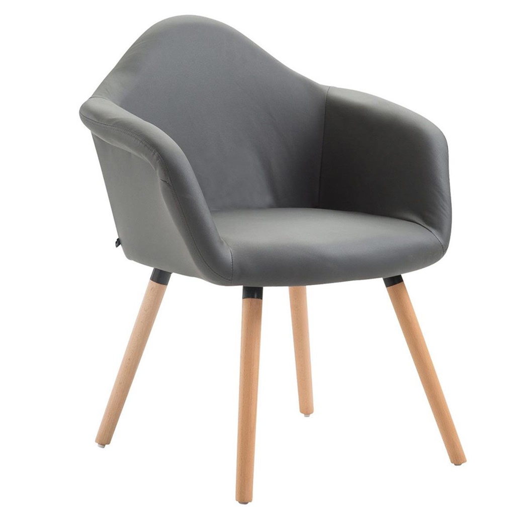 Chaise visiteur MARTA, Design Exclusif, Pieds en Bois, Revêtement en Cuir, Gris