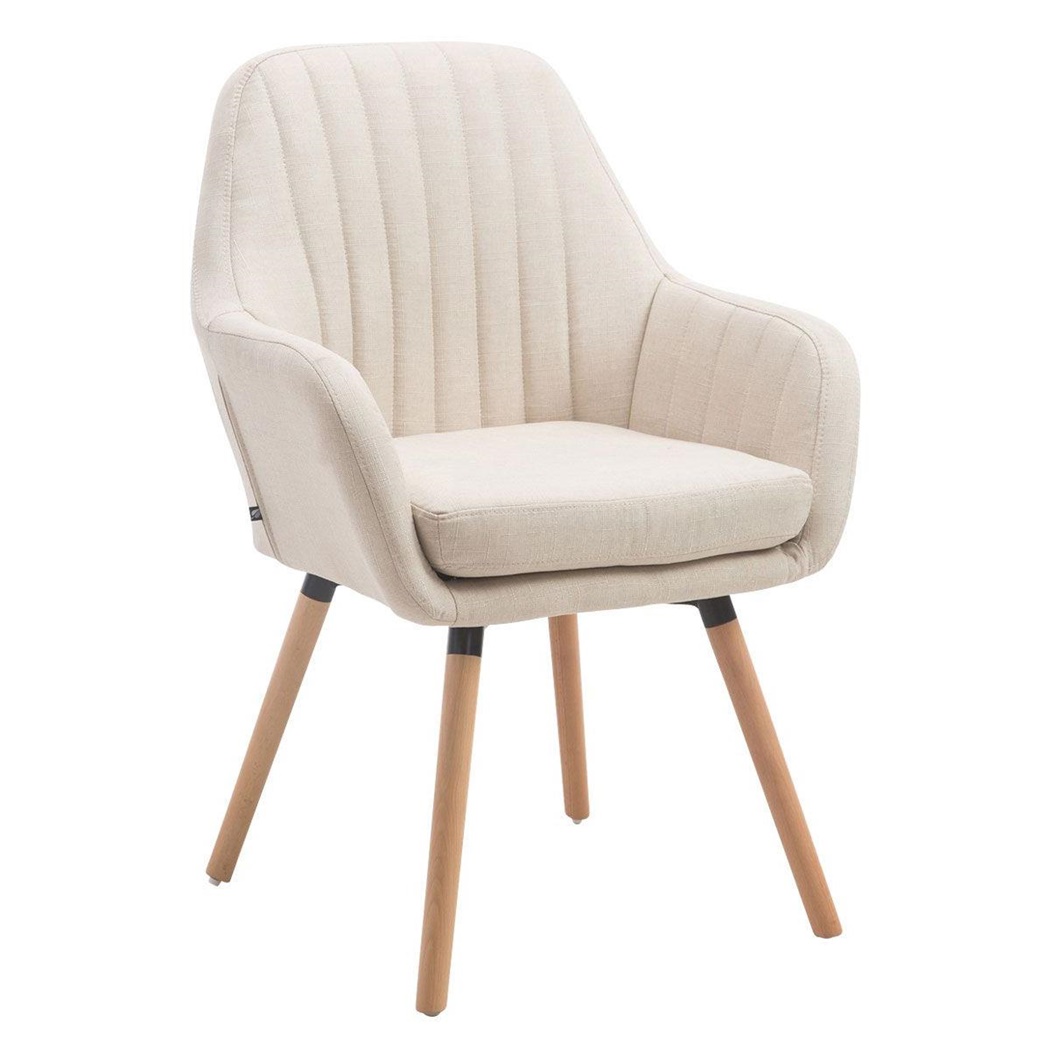 Chaise Visiteur SERENA TISSU, Design Vintage, Pieds en Chêne couleur Hêtre, Crème